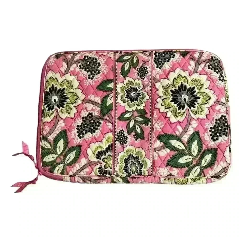 Vera Bradley Pink Floral Quilted Laptop Case with Green Accents